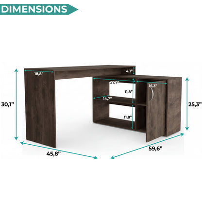 Tuhome Axis Modern L-Shaped Computer Desk with Spacious Work Surface, Open Shelving, Closed Storage Cabinet with Interior Shelves, Contemporary Corner Desk for Home Office Organization and Efficient Work-From-Home Setups