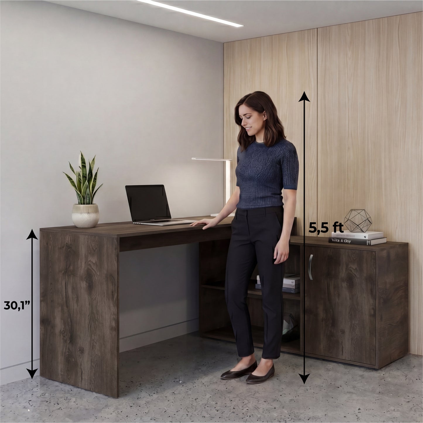 Tuhome Axis Modern L-Shaped Computer Desk with Spacious Work Surface, Open Shelving, Closed Storage Cabinet with Interior Shelves, Contemporary Corner Desk for Home Office Organization and Efficient Work-From-Home Setups