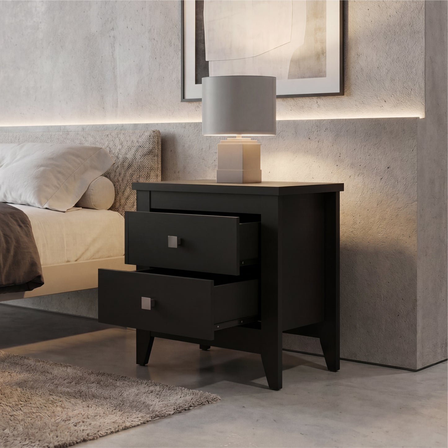 Tuhome Amara 24" Tall Nightstand with 2 Spacious Drawers, Wide Superior Top for Décor Display, Elegant Metal Handles, Classic–Modern Bedroom Storage Solution Offering Style, Functionality and Daily Organization