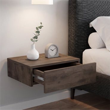 TUHOME Milano Floating Nightstand with Wall-Mounted Design, Spacious Storage Drawer and Upper Display Surface Offering Minimalist Space-Saving Organization and Durable Engineered Wood Construction for Modern Bedroom Interiors