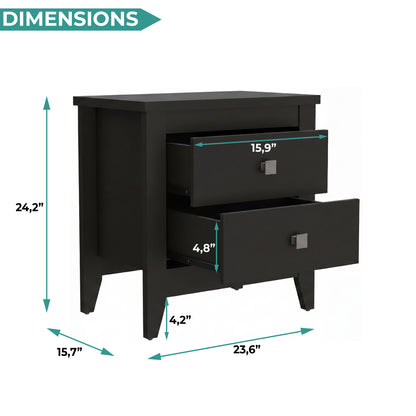 Tuhome Amara 24" Tall Nightstand with 2 Spacious Drawers, Wide Superior Top for Décor Display, Elegant Metal Handles, Classic–Modern Bedroom Storage Solution Offering Style, Functionality and Daily Organization
