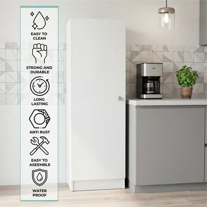 Tuhome Belleria Single Door Narrow Storage Cabinet and Pantry with 4 Interior Shelves, Slim Storage Unit for Kitchen, Bedroom, Office, or Living Room