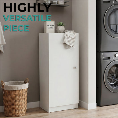 Tuhome Belleria Single Door Narrow Storage Cabinet and Pantry with 4 Interior Shelves, Slim Storage Unit for Kitchen, Bedroom, Office, or Living Room