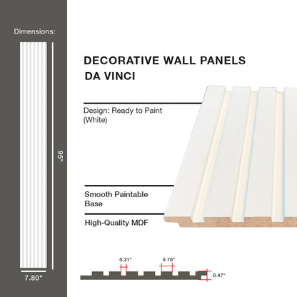 Flexible MDF Wall Panel - Textured Surface for Noise Reduction, Ready to Paint, White, 0.22" Depth, 7.79" Width, 108.27" Height, Easy Installation