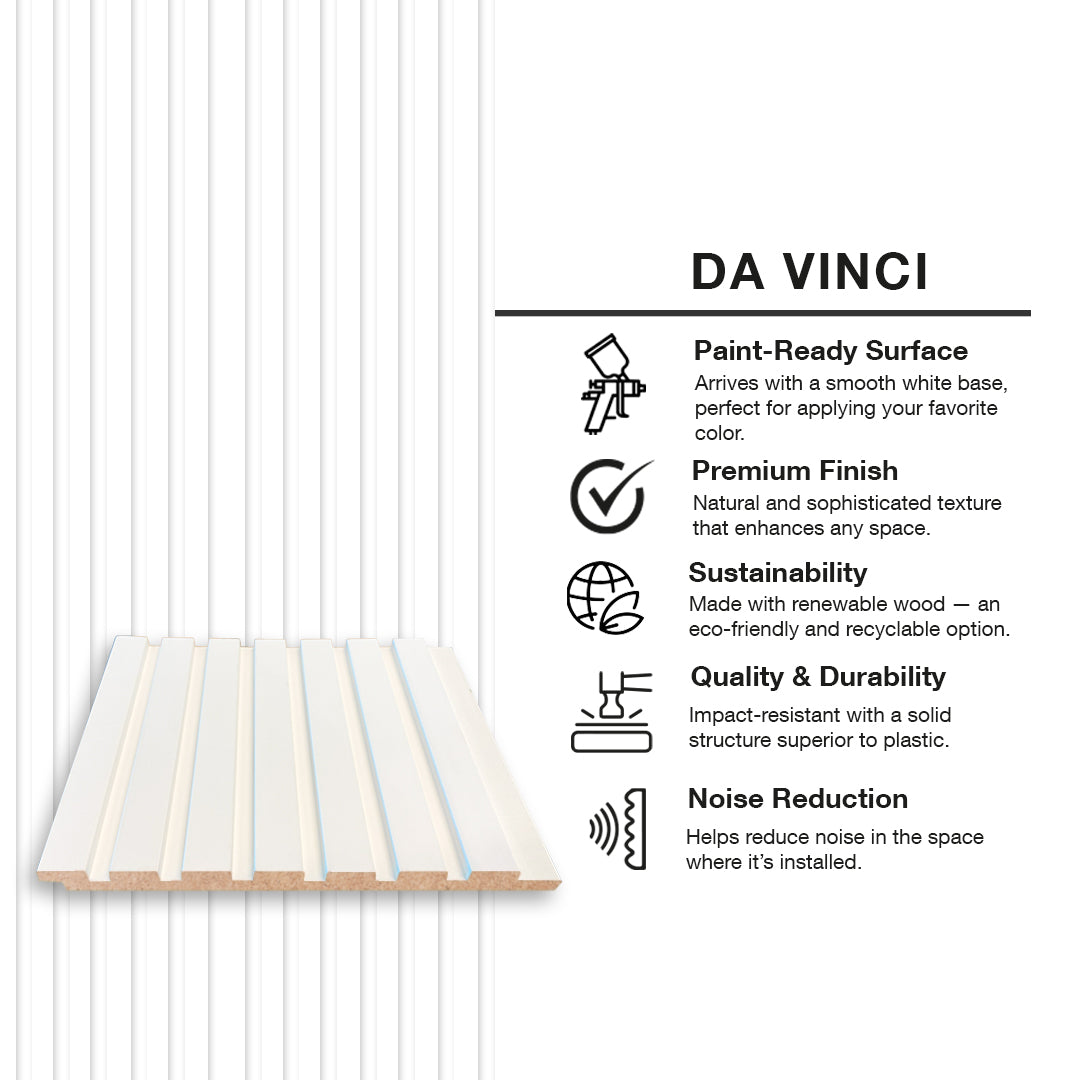 Flexible MDF Wall Panel - Textured Surface for Noise Reduction, Ready to Paint, White, 0.22" Depth, 7.79" Width, 108.27" Height, Easy Installation