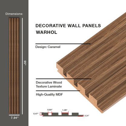 Modern MDF Wall Panel - Textured Surface for Noise Reduction, Honey Oak Finish, 0.71" Depth, 7.94" Width, 96.06" Height, Easy Installation