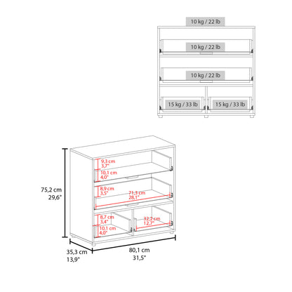 Alpine Four Drawer Dresser with Base Independent Drawers