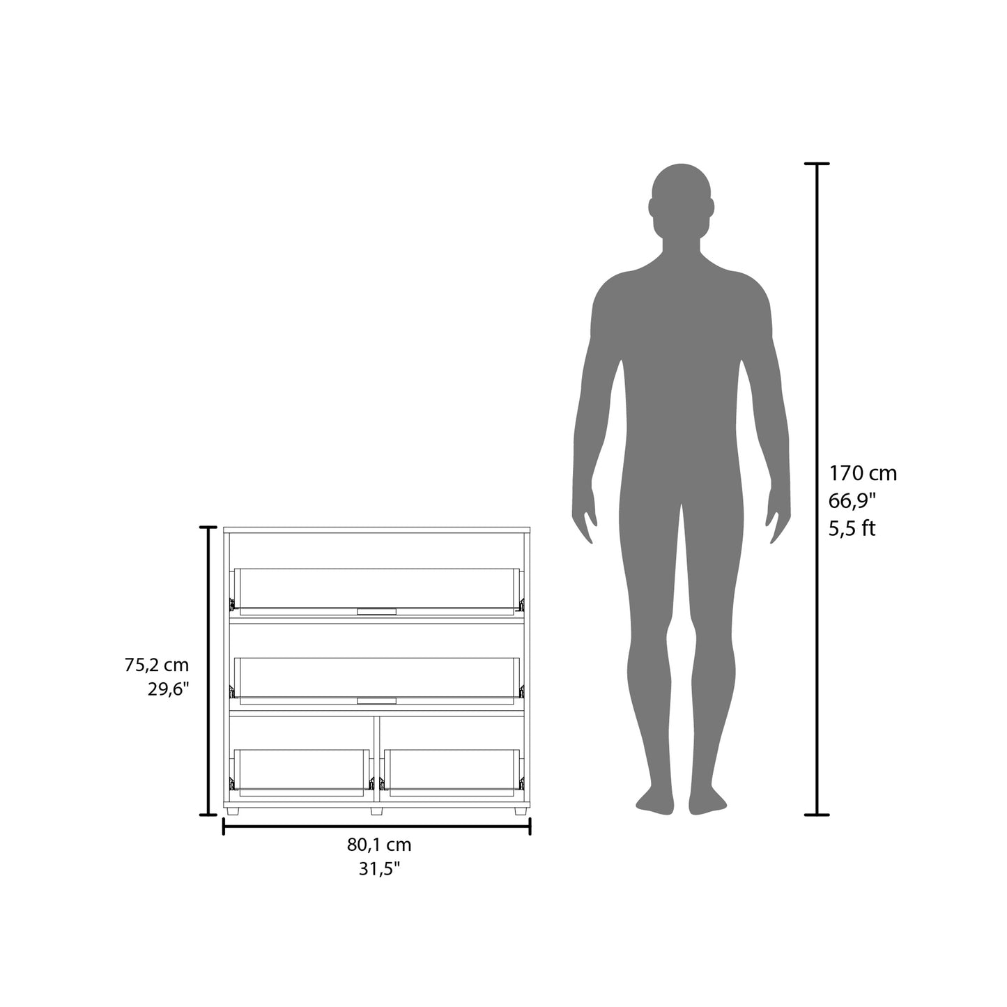 Alpine Four Drawer Dresser with Base Independent Drawers