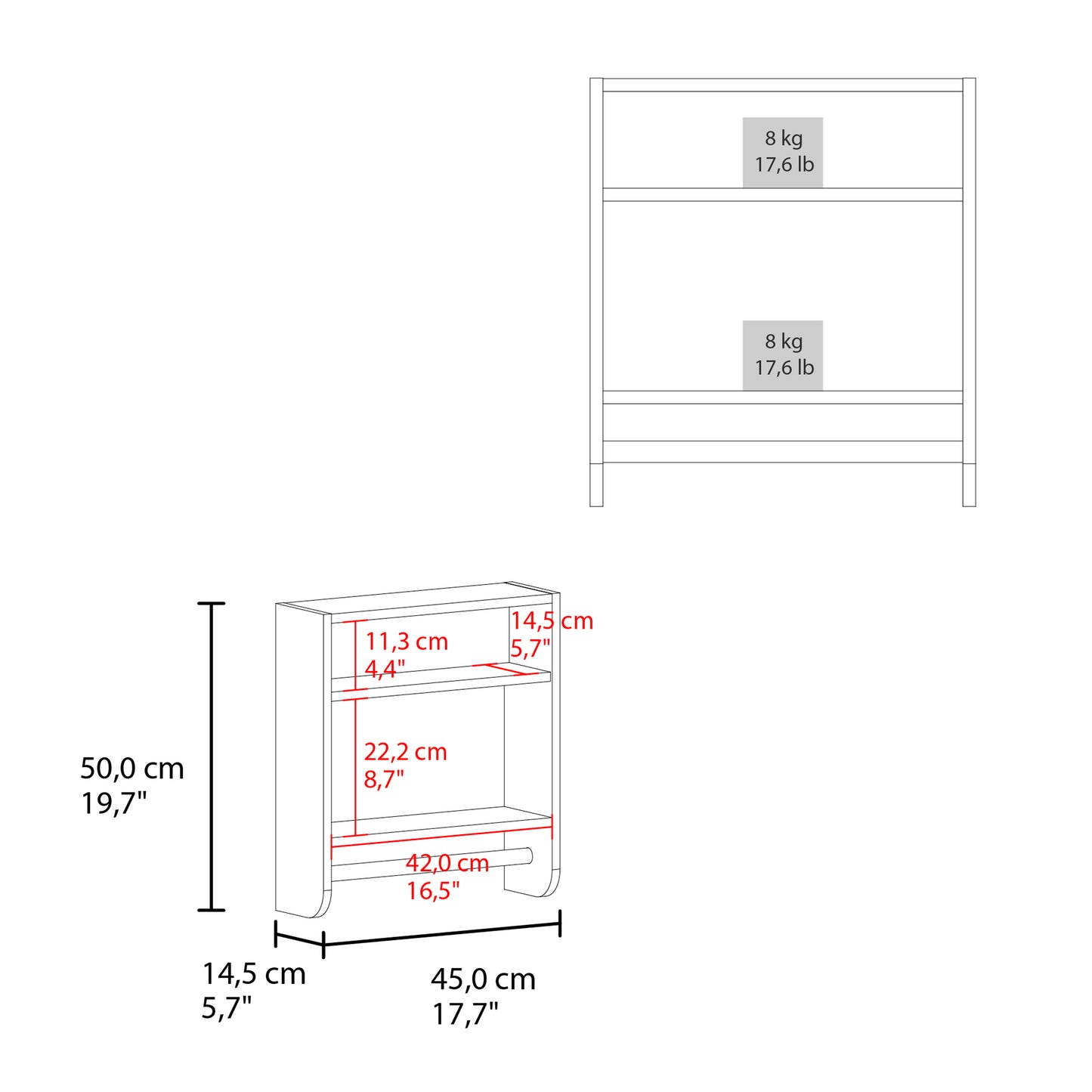 Botiq 19.7" H x 17.7" W Mirror Medicine Cabinet with Towel Rack White, One door with Two interior Shelves for Bathroom, Kitchen