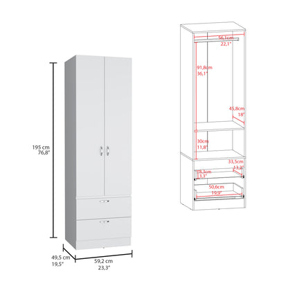 Vico 76" High Armoire Wardrove Closet with 2 Drawers, Double Door Cabinet , One Shelf and Hanging Rod, Bedroom Clothes Storage Cabinet Organizer