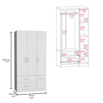 Sebree 71" High Armoire Wardrove Closet with 2 Drawers, Four Doors , Three Cabinet , Six Shelves and Hanging Rod, Bedroom Clothes Storage Cabinet Organizer