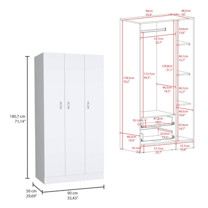 Ohio Armoire Wardrobe with 3-Doors, 2-Drawers, 4-Tier Shelves