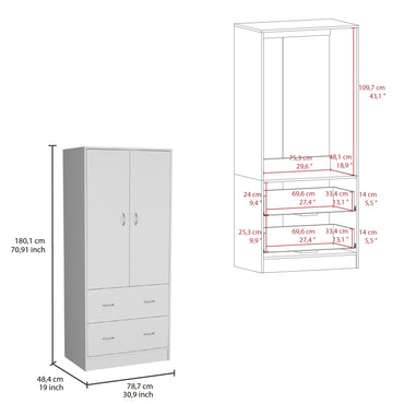 Taly Armoire with Double Doors, 2 Drawers, and Hanging Rod