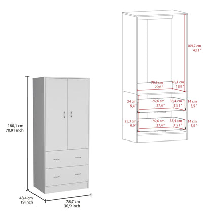 Taly Armoire with Double Doors, 2 Drawers, and Hanging Rod