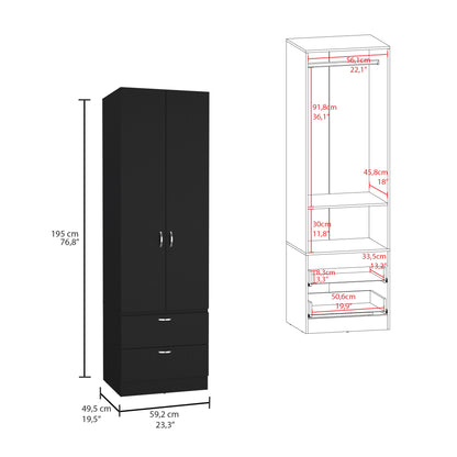 Vico 76" High Armoire Wardrove Closet with 2 Drawers, Double Door Cabinet , One Shelf and Hanging Rod, Bedroom Clothes Storage Cabinet Organizer