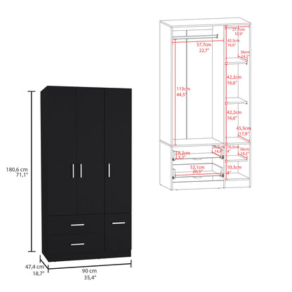 Sebree 71" High Armoire Wardrove Closet with 2 Drawers, Four Doors , Three Cabinet , Six Shelves and Hanging Rod, Bedroom Clothes Storage Cabinet Organizer