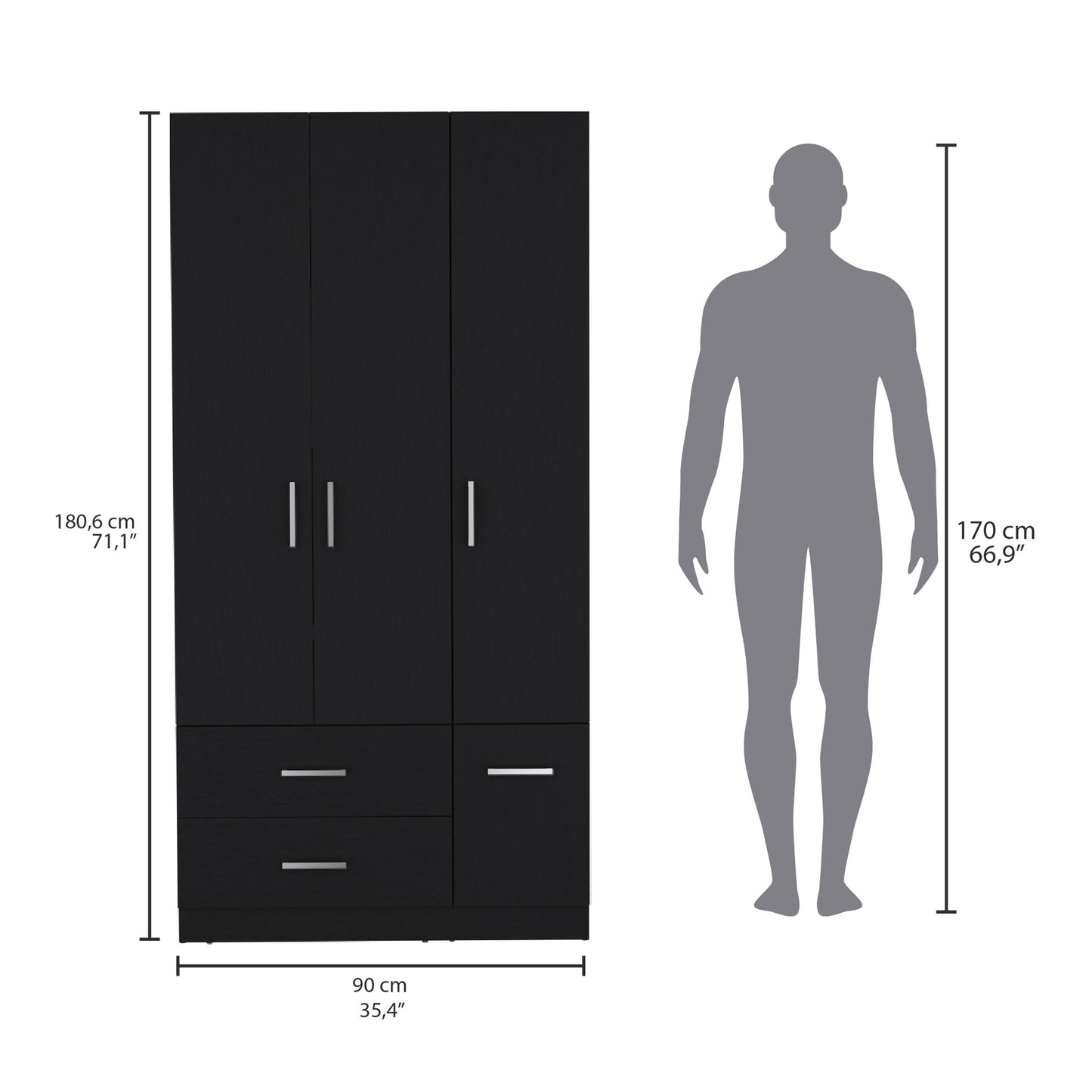 Sebree 71" High Armoire Wardrove Closet with 2 Drawers, Four Doors , Three Cabinet , Six Shelves and Hanging Rod, Bedroom Clothes Storage Cabinet Organizer