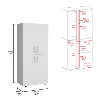 Hazel 70" High Four-Door Armoire Wardrove Closet Cabinet, Six Shelves and Two Hanging Rods, Bedroom Clothes Storage Cabinet Organizer