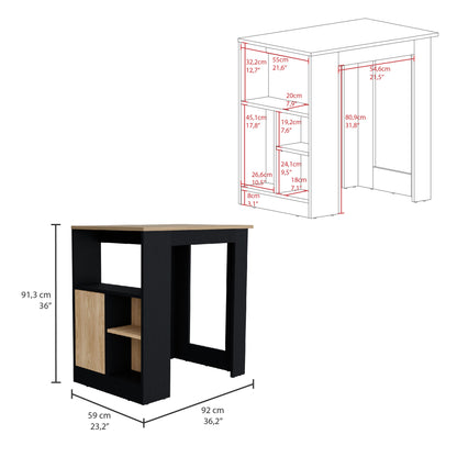 Stirling Kitchen Island with 1-Door Cabinet Push to open System and Side Shelves