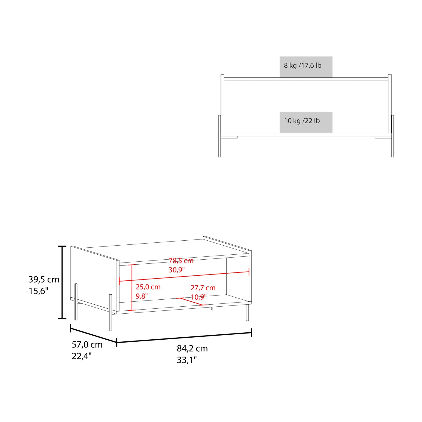 Shan 15"High Minimalistic Coffe Table with Pull Down Cabinet and Open Shelf