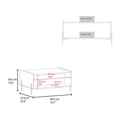 Shan 15"High Minimalistic Coffe Table with Pull Down Cabinet and Open Shelf