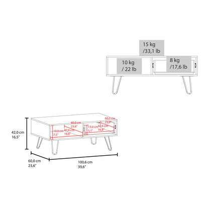 Tori 39" Wide Coffee Table with One Drawer, One Shelf, Rectangular, Living Room White - NAtural Oak