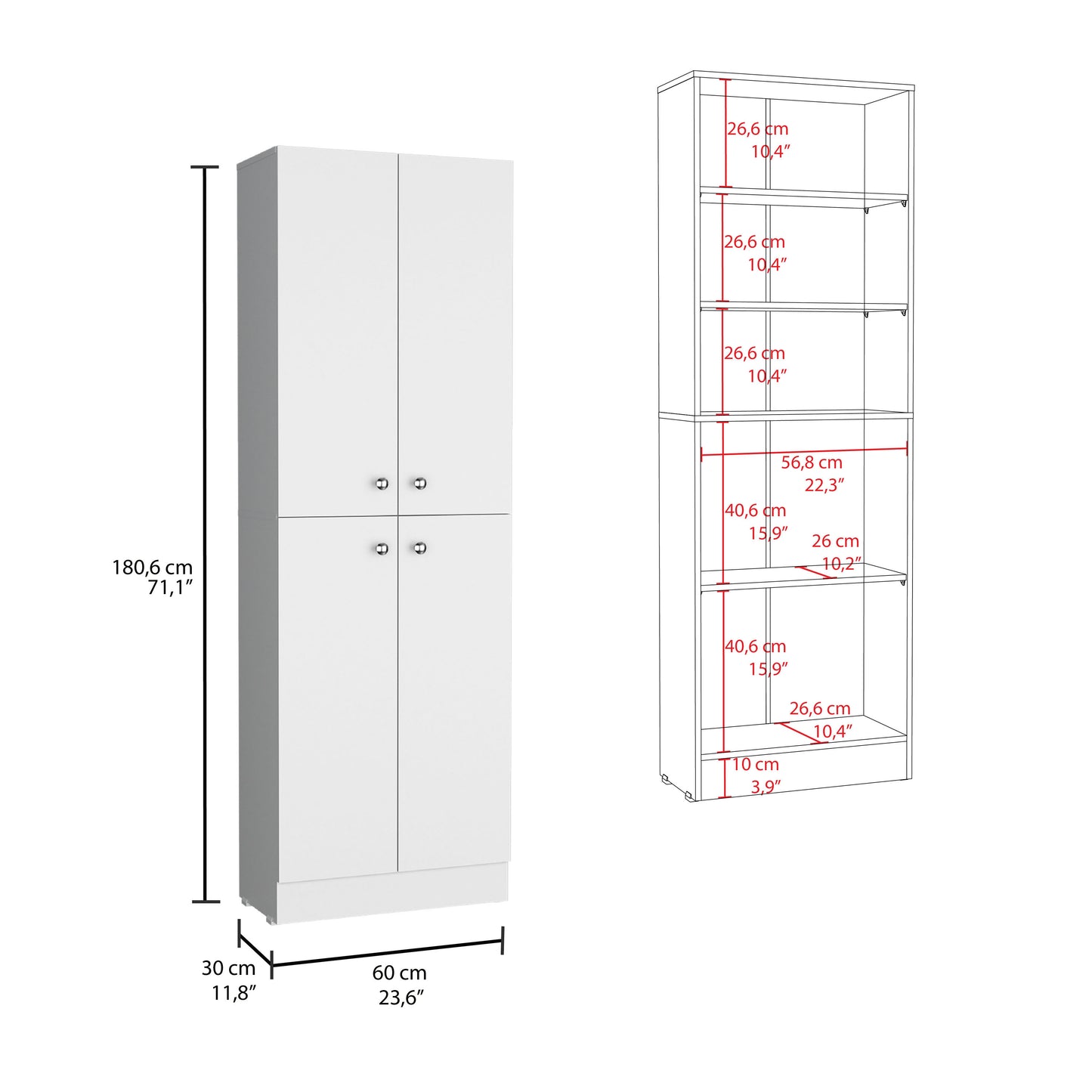 Lynch Kitchen Pantry Storage Cabinet 71" Height, With 4 Doors, 5 Adjustable Shelves, Freestanding Cupboard for Dining Room Living Room, Laundry