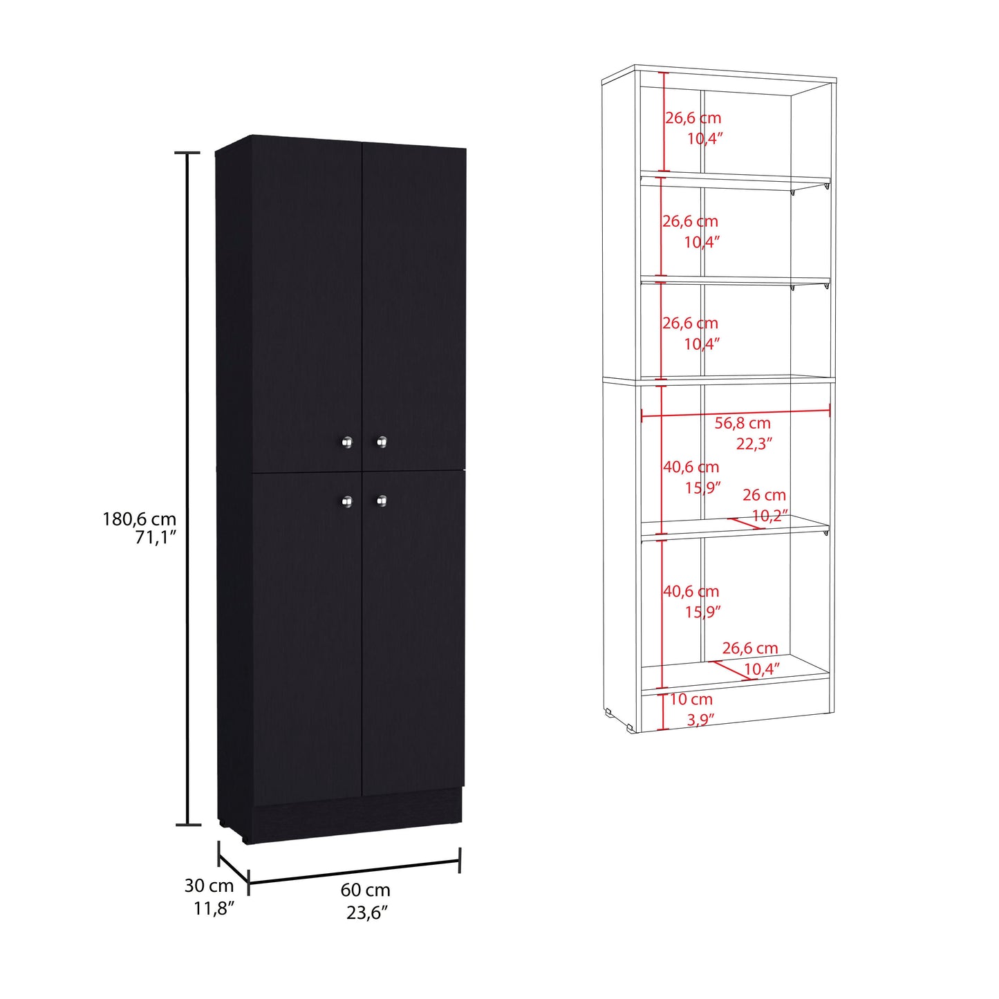 Lynch Kitchen Pantry Storage Cabinet 71" Height, With 4 Doors, 5 Adjustable Shelves, Freestanding Cupboard for Dining Room Living Room, Laundry