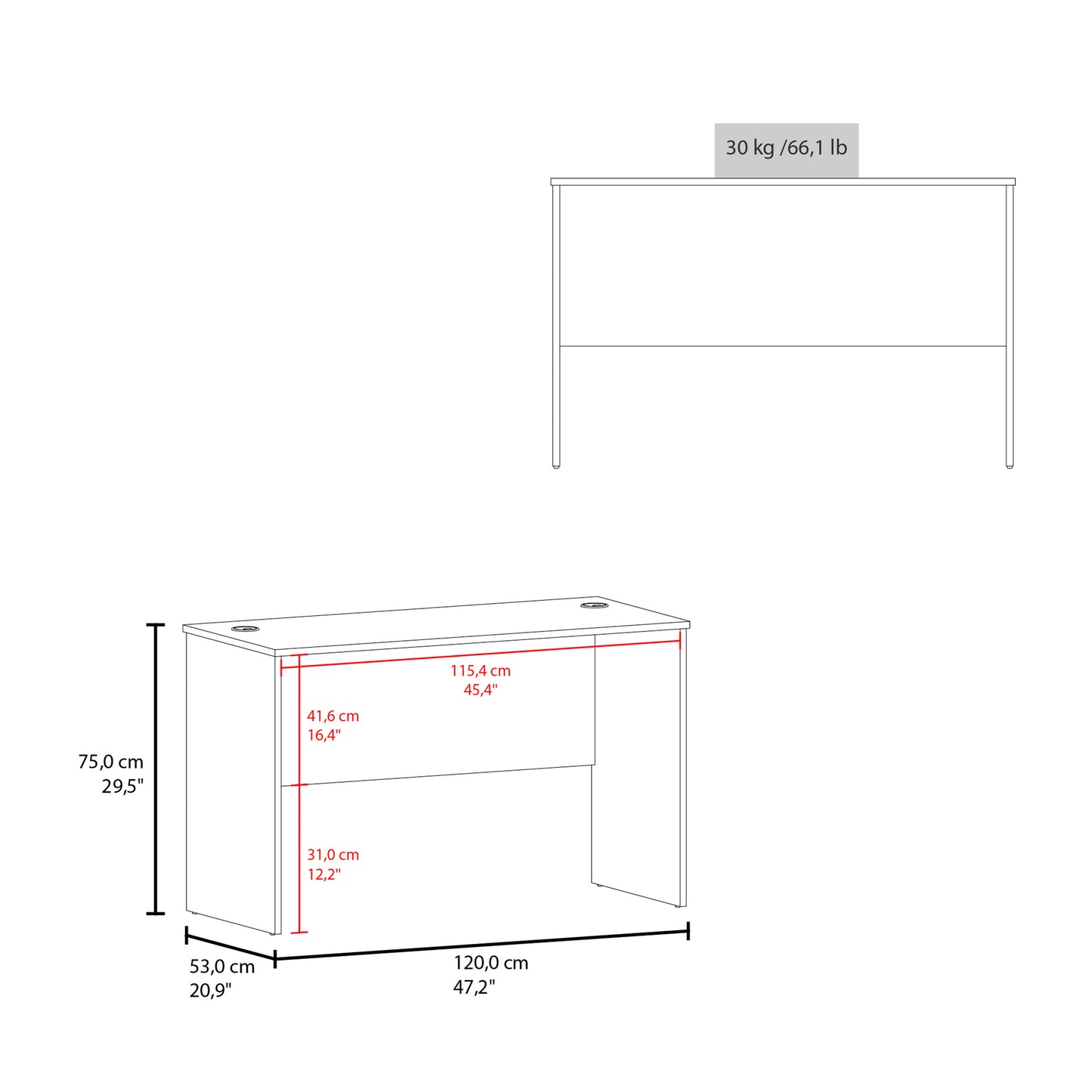 Malibu 47" Wide Study Desk  Modern Simple Computer & Laptop Table Dining Table for Bedroom, Living Room, Home and Office, Kitchen