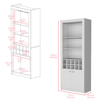 Nero Tall Bar Cabinet 4-Tier Modern Bar Cabinet with Glass Holder Stemware Rack, Wine Cabinet, Liquor Cabinet, 10 Bottle Cubbies and 4 Shelves.