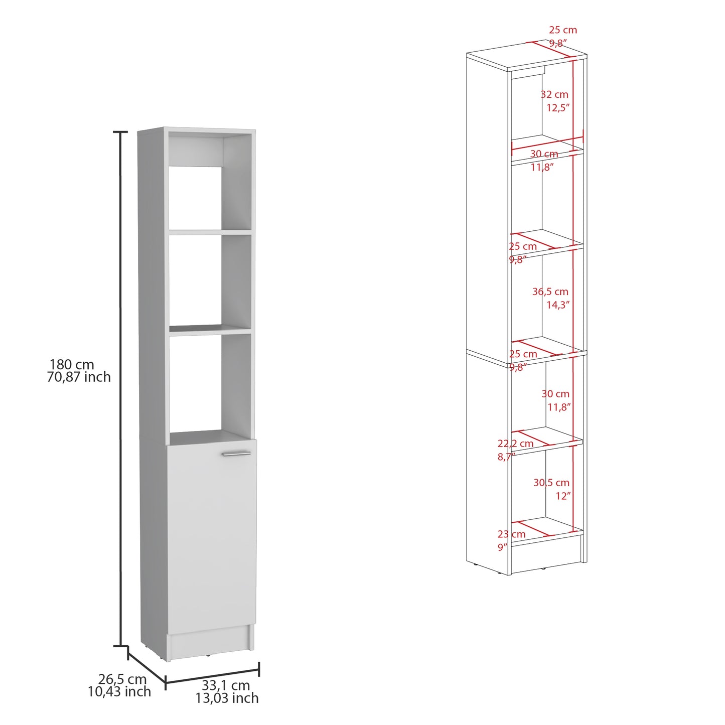 Parks Linen Bathroom Storage Cabinet with one Doors, Tall Bathroom Cabinet with 6 Shelves, for Bathroom, Living Room, Kitchen