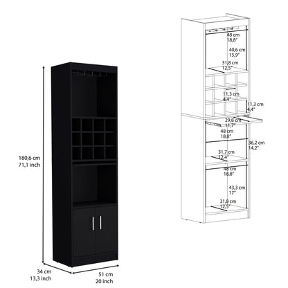 Kevil 71-Inch Tall Bar Cabinet 5-Tier Modern Bar Cabinet with Glass Holder Stemware Rack, Wine Cabinet, Liquor Cabinet, 12 Bottle Cubbies, 5 Shelves, and Pull Out Tray