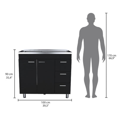 Ferreti Base Cabinet , Three Drawers, Double Door, Four Legs