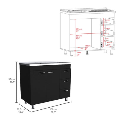 Ferreti Base Cabinet , Three Drawers, Double Door, Four Legs