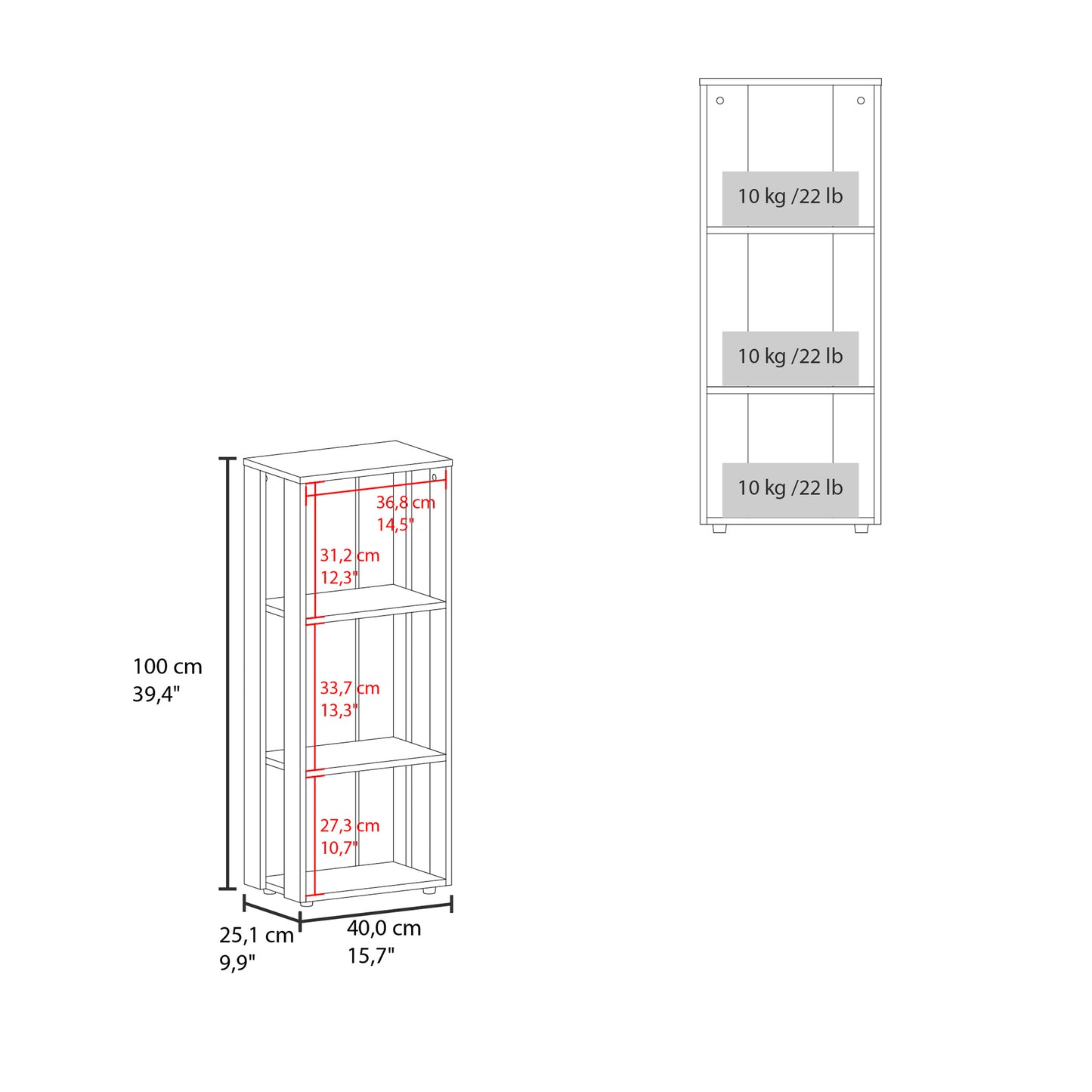 Eco 39" Tall Four-Tier Bookcase, Living Room, Storage Cabinet, Shelves