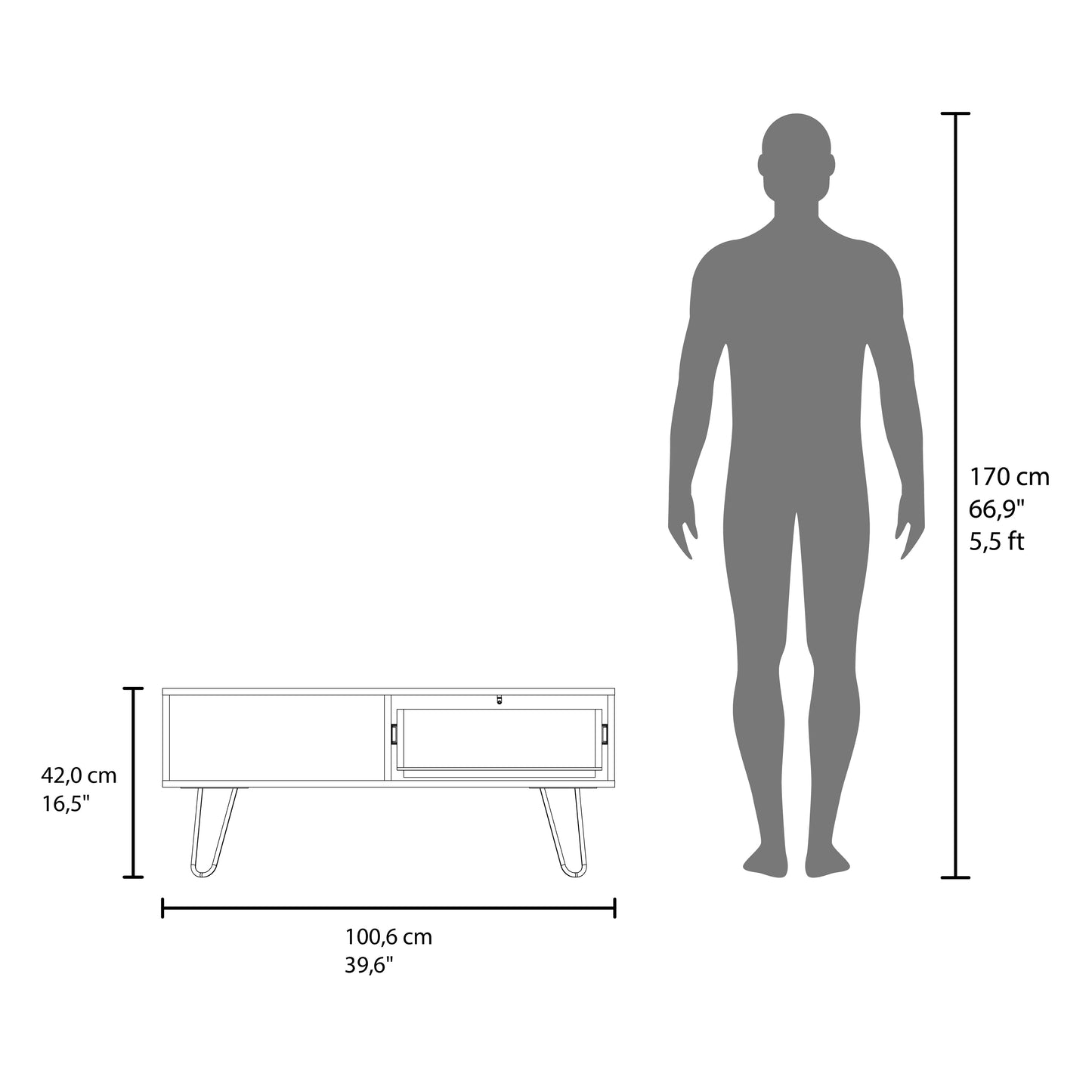 Tori 39" Wide Coffee Table with One Drawer, One Shelf, Rectangular, Living Room White - NAtural Oak