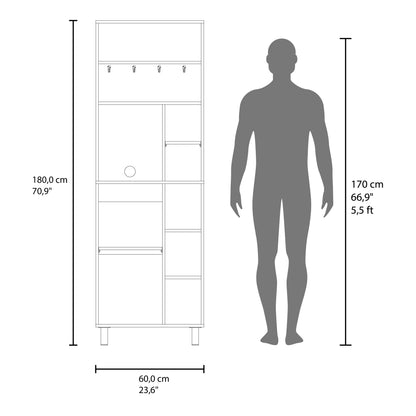 Carajillo Tall Freestanding Coffee Station and Kitchen Cabinet with One Door Cabinet, and Eight (8) Open Shelves