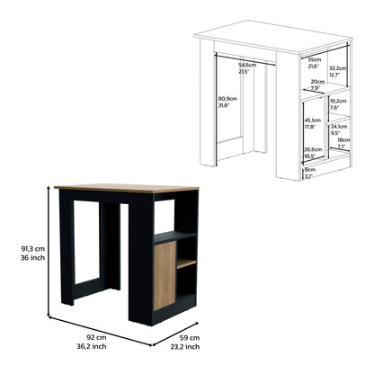 Stirling Kitchen Island with 1-Door Cabinet and Side Shelves