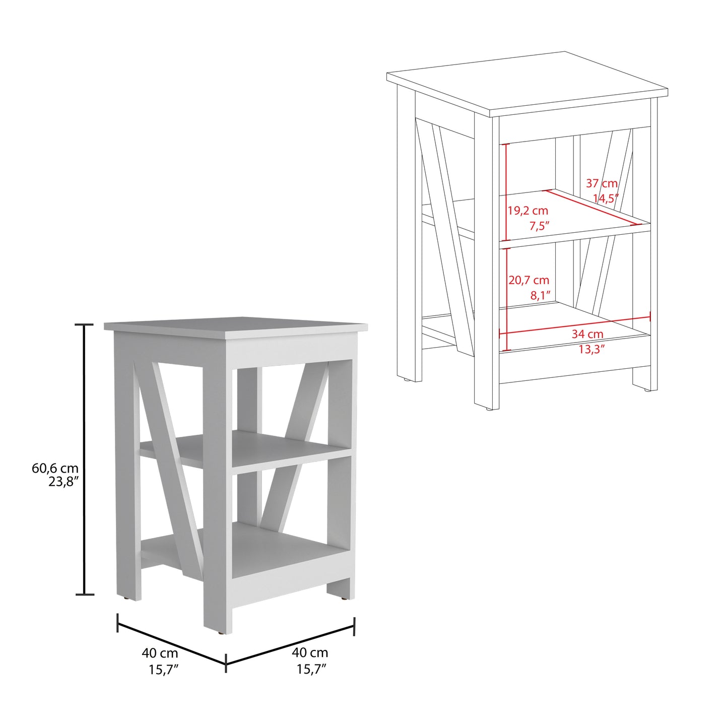 Taylor End Table, Side Table, Nightstand, 3-Tier Storage Shelf, Sofa Table for Small Space