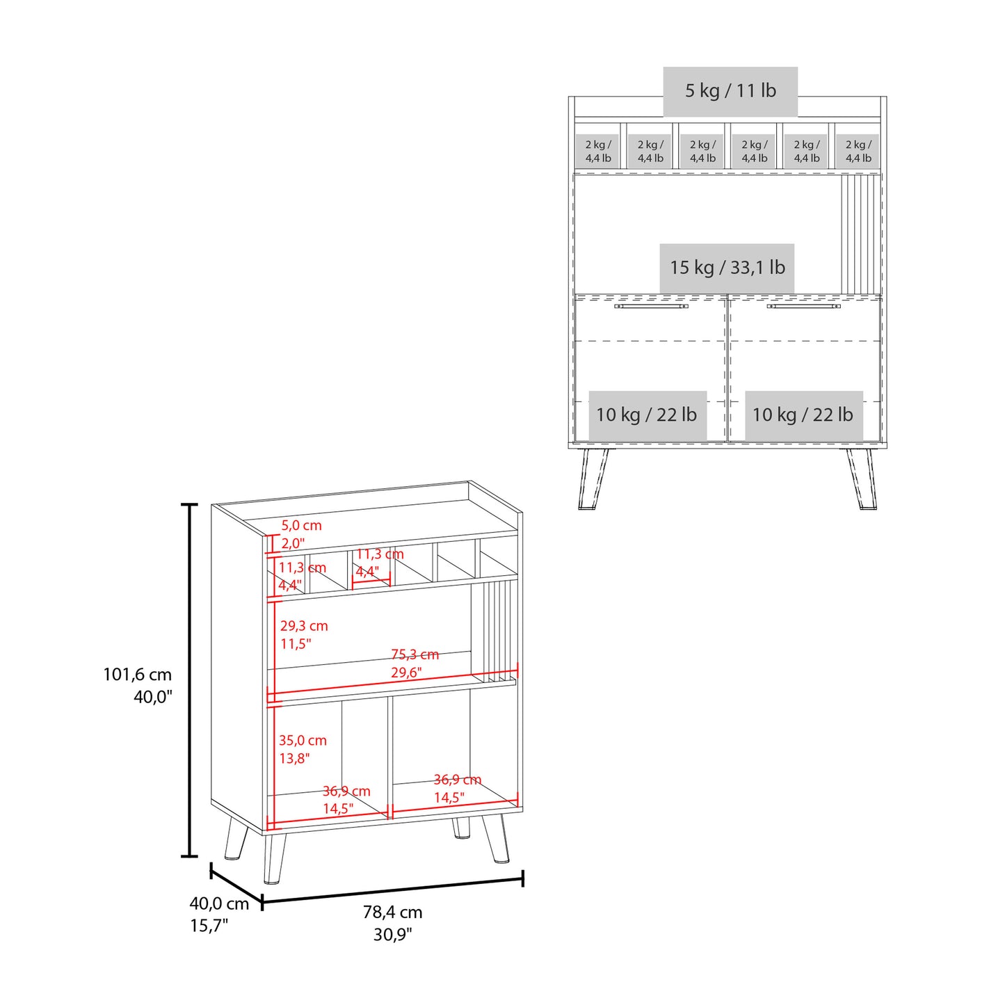 Vance 40" High Bar Cabinet with Six Bottle Cubbies, Two Double Door Cabients, Four Shelves, Living Room, Wine Rack, Liquoar Cabient Dark Wengue