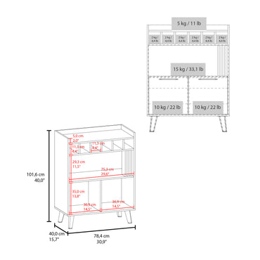 Vance 40" High Bar Cabinet with Six Bottle Cubbies, Two Double Door Cabients, Four Shelves, Living Room, Wine Rack, Liquoar Cabient Dark Wengue