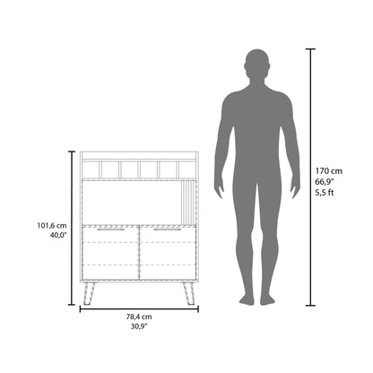 Vance 40" High Bar Cabinet with Six Bottle Cubbies, Two Double Door Cabients, Four Shelves, Living Room, Wine Rack, Liquoar Cabient Dark Wengue