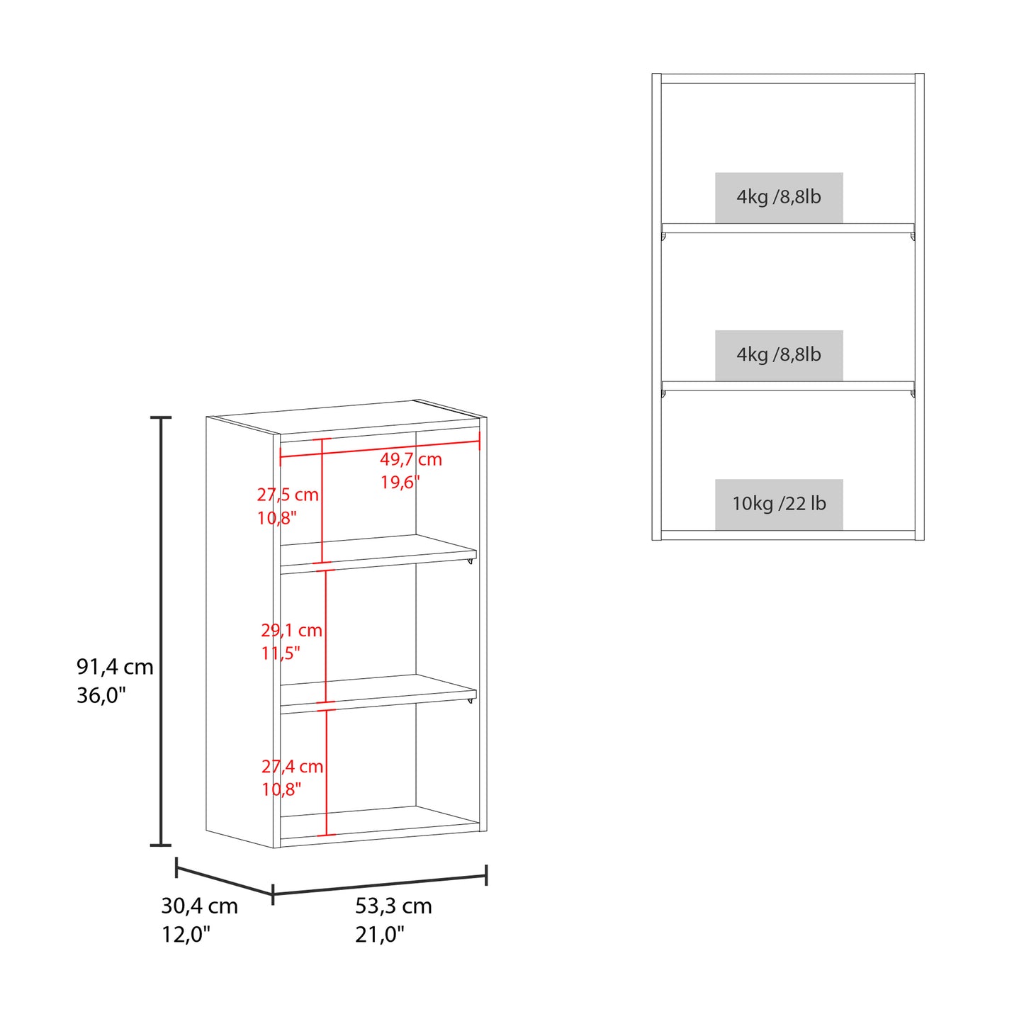 Eco 36" High Open 3-Tier Wall Cabinet, Wall Shelf, Storage Cabinet, Cube Shelf Bedroom, Office, Living Room, Garage