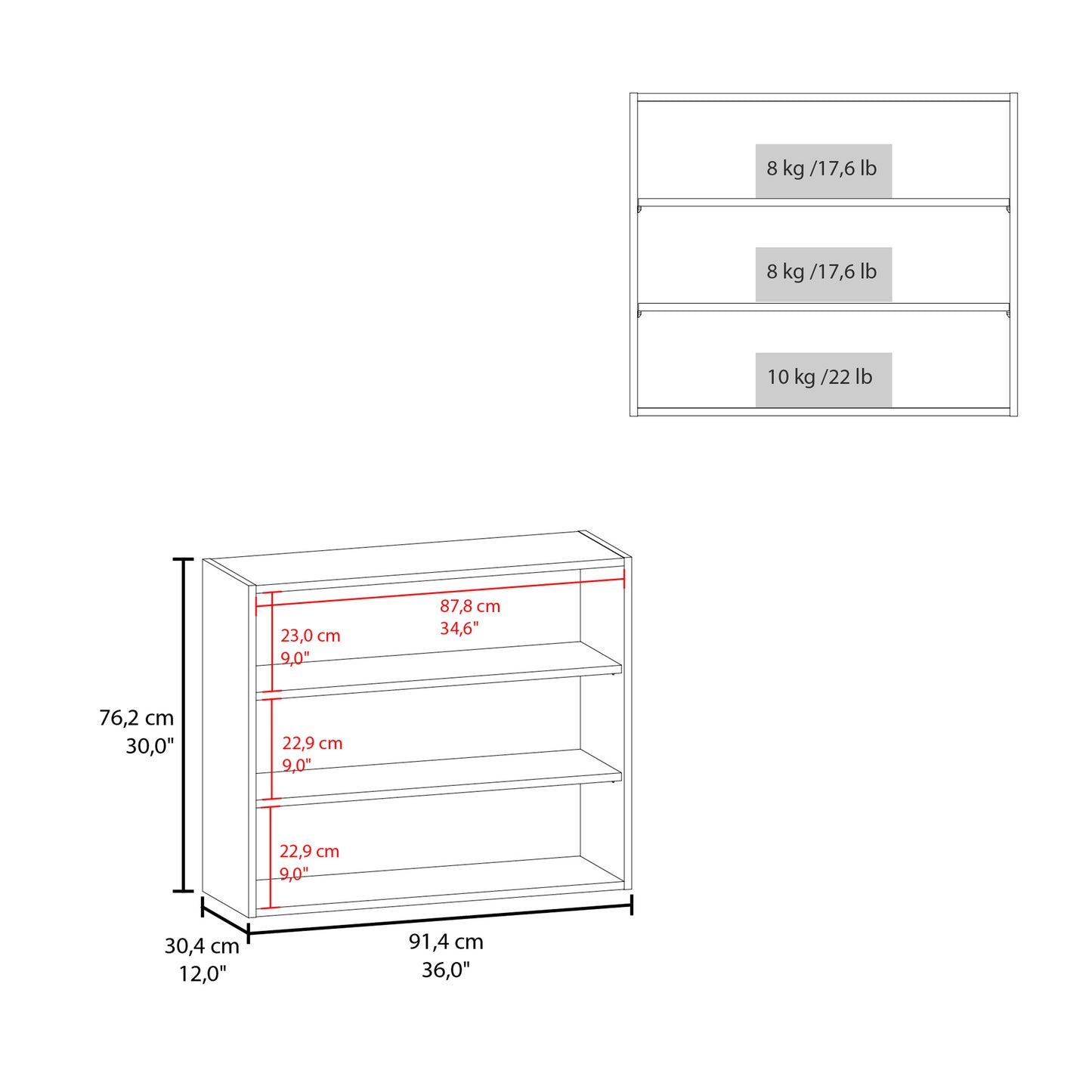 Wally 36" Wide x 30"H 3-Tier Open Wall Cabinet, Wall Shelf, Storage Cabinet, Cube Shelf Bedroom, Office, Living Room, Garage