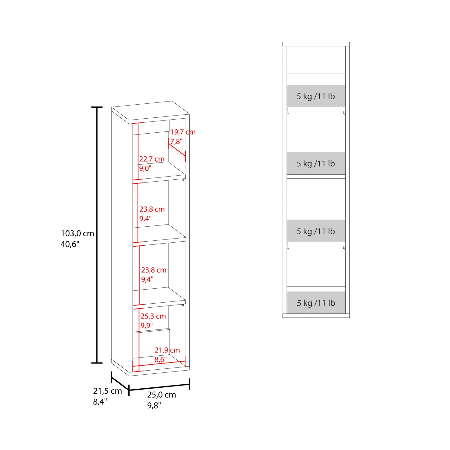40" High Wall Cabinet, Vertical Wall-Mounted Storage Tower with 4 Spacious Shelves, Slim Bathroom Organizer for Toiletries & Towels, Space-Saving Modern Cabinet, Easy Assembly