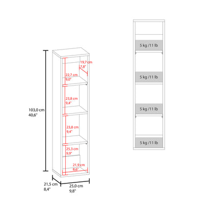 40" High Wall Cabinet, Vertical Wall-Mounted Storage Tower with 4 Spacious Shelves, Slim Bathroom Organizer for Toiletries & Towels, Space-Saving Modern Cabinet, Easy Assembly
