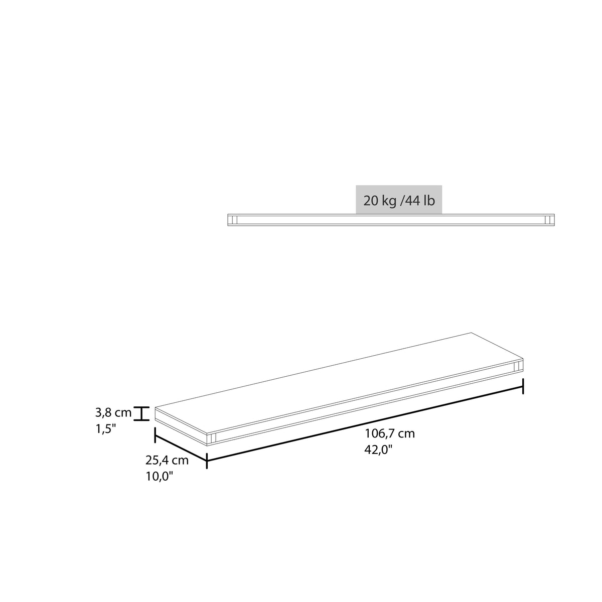 42" x 10" Floating Wall Shelf, Wall-Mounted Display Ledge fo - Wengue