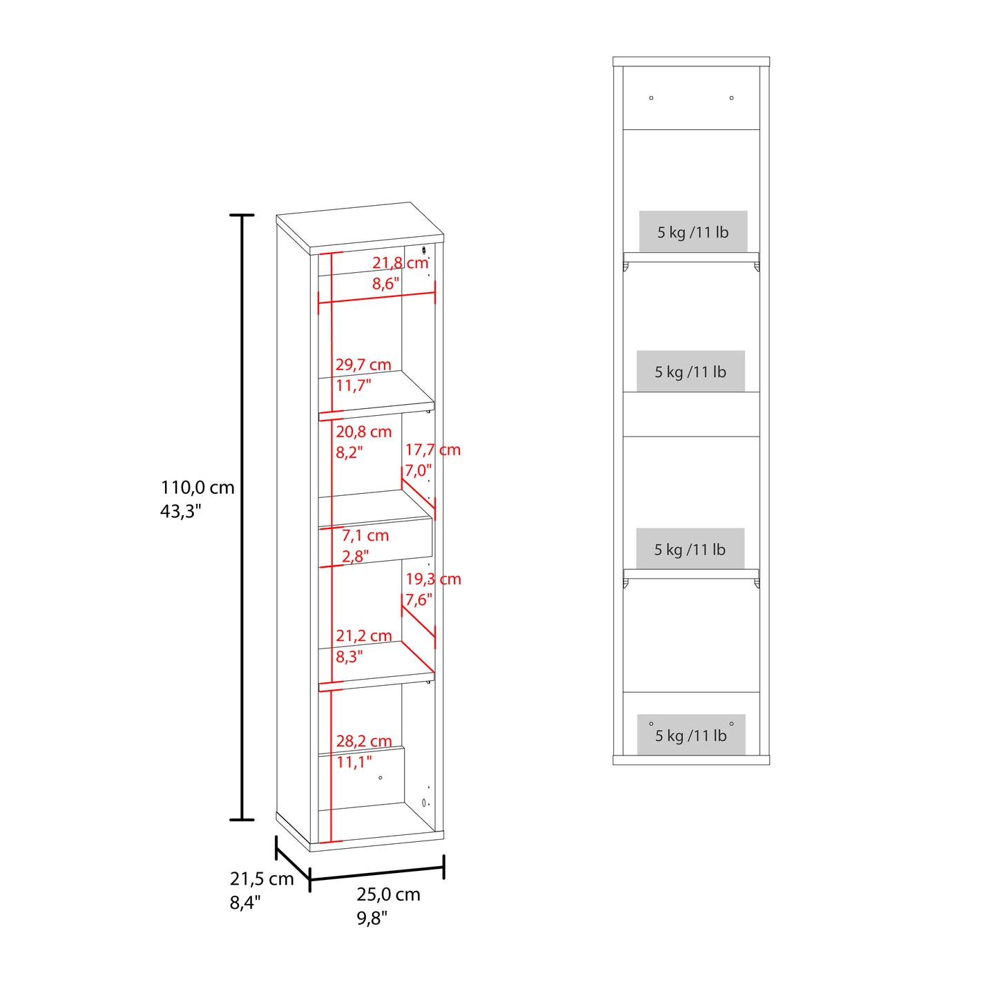 43" High One Door Wall Cabinet, Bathroom Wall Mounted Storage with 3 Adjustable Shelves, Space-Saving Vertical Organizer for Toiletries, Towels & Essentials, Modern Ready-to-Assemble Unit