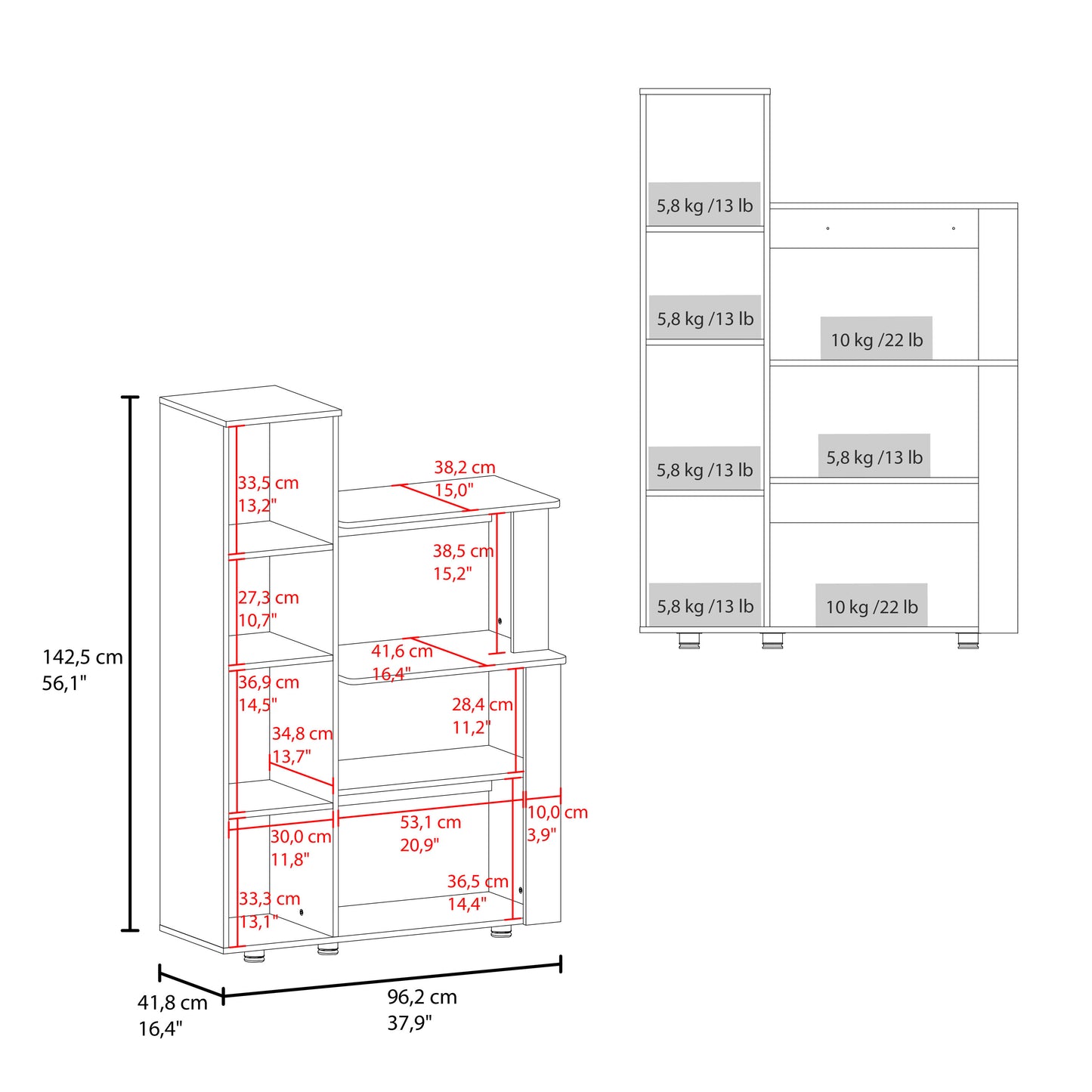 Aldan Multistorage Pantry with Glass Door Cabinet, 3 Open Shelves for Microwave Space and 2 Door Small Cabinet