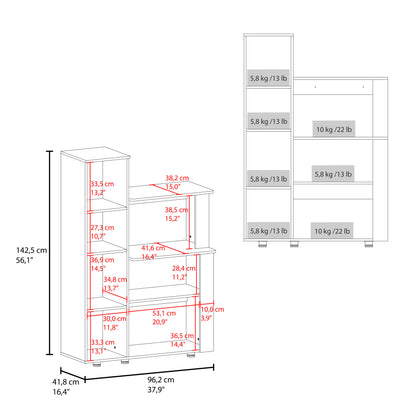 Aldan Multistorage Pantry with Glass Door Cabinet, 3 Open Shelves for Microwave Space and 2 Door Small Cabinet